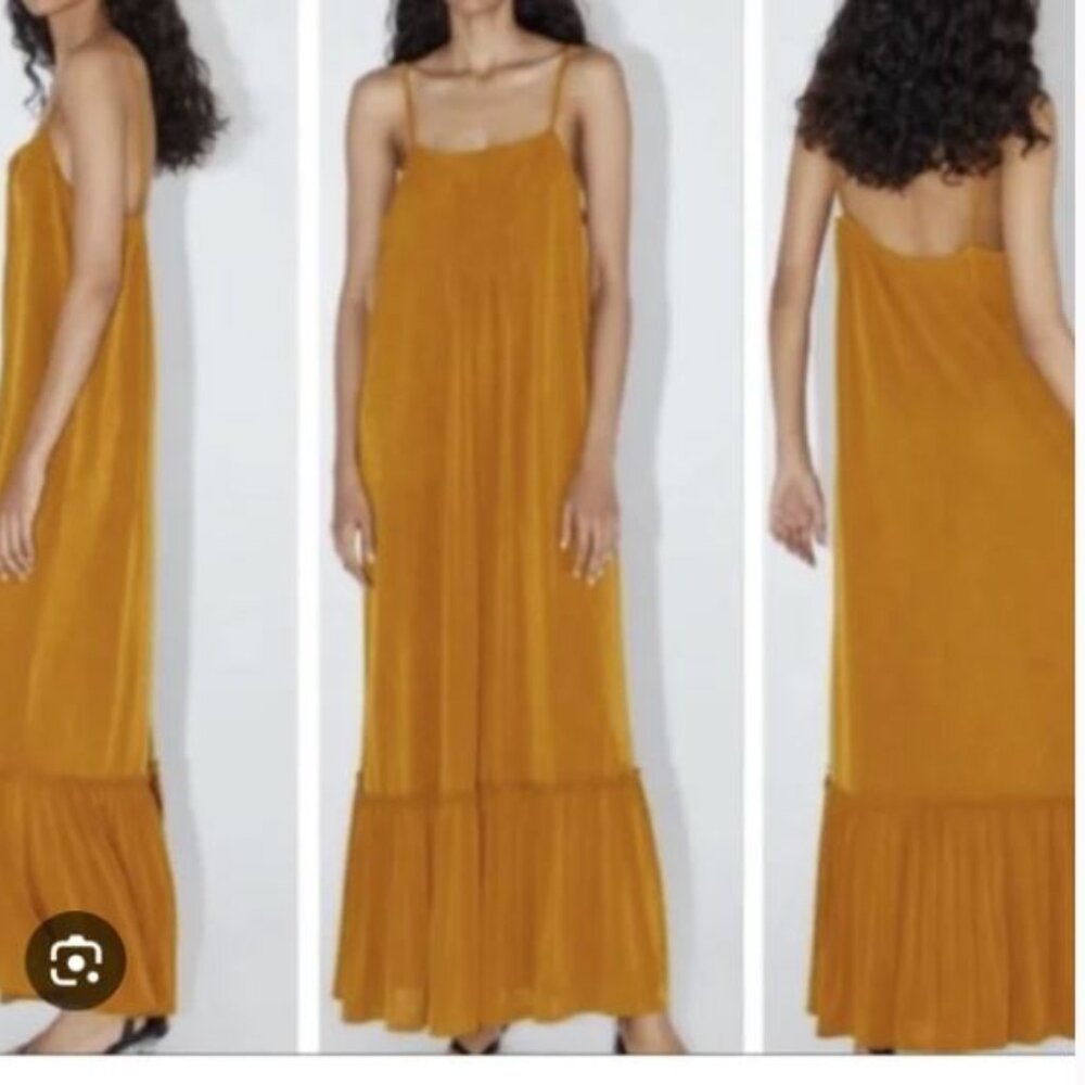 Zara Yellow Orange Maxi Ruffle Dress Size Small NWT